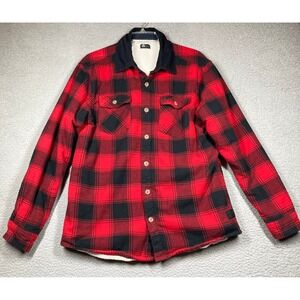 Buffalo David Bitton Shirt Jacket Men's Med Red Black Buffalo Check Sherpa Lined